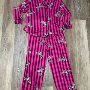 Room Service 2PC Womens Pajama Set Pink Zebra S  Lounge Sleepwear Soft Cozy